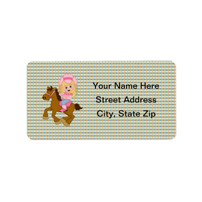 Cowgirl Riding Horse (pink) Label (Front)