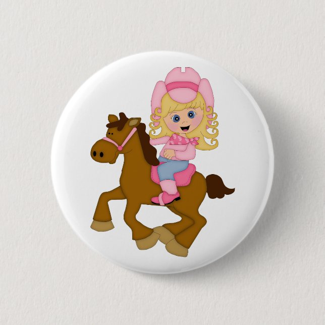 Cowgirl Riding Horse (pink) Pinback Button (Front)