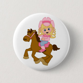 Cowgirl Riding Horse (pink) Pinback Button