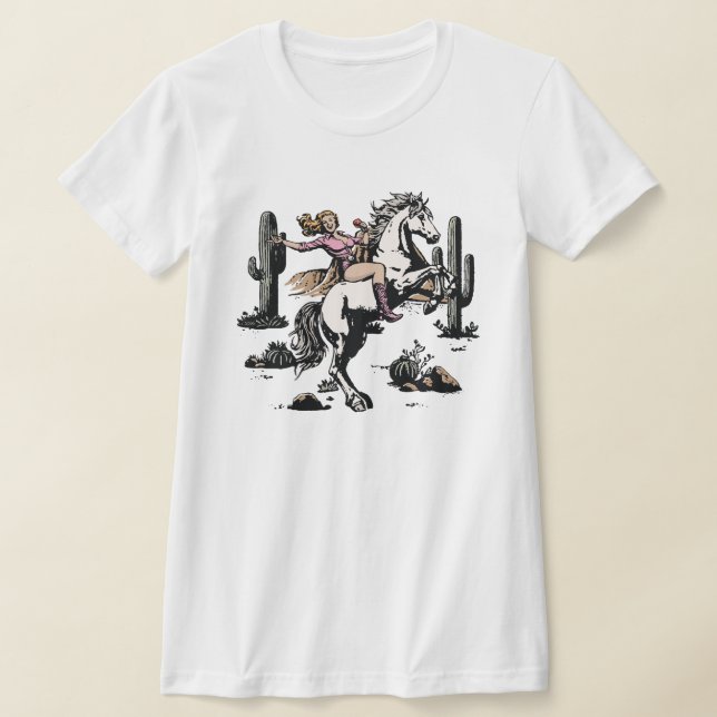 Cowgirl riding horse T-Shirt (Laydown)