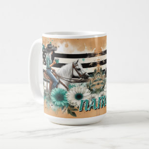 Cowgirl Riding Horse with Floral and Western Coffee Mug
