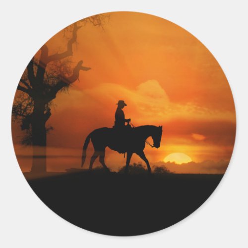 Cowgirl Riding in the Sunset Sticker