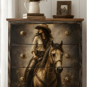 Cowgirl Riding Palomino Horse Western Portrait Art Tissue Paper