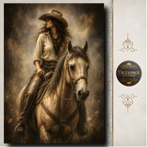 Cowgirl Riding Palomino Horse Western Portrait Art Tissue Paper