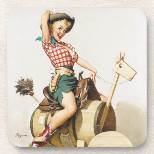 Cowgirl Riding Pin Up Coaster