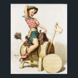 Cowgirl Riding Pin Up Poster<br><div class="desc">Vintage pin up. Very high resolution image direct from the original canvas oil painting.</div>