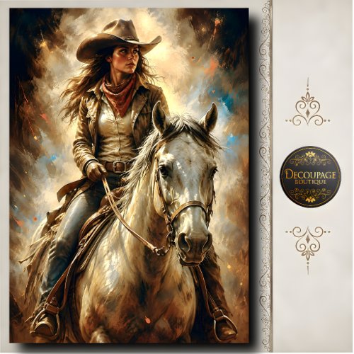 Cowgirl Riding White Horse Western Fine Art Print Tissue Paper
