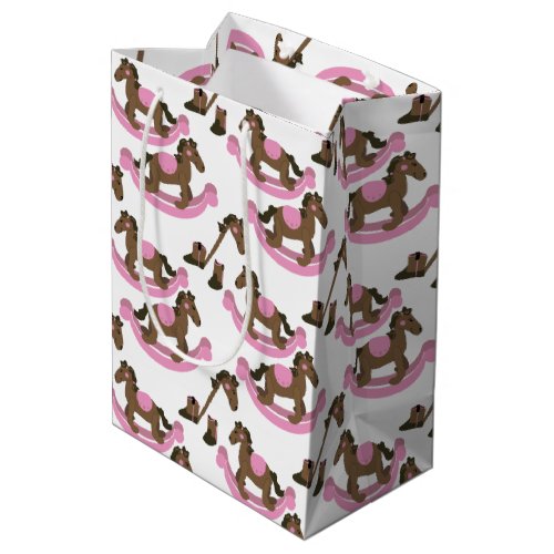 Cowgirl Rocking Horse Baby Pink Medium Gift Bag