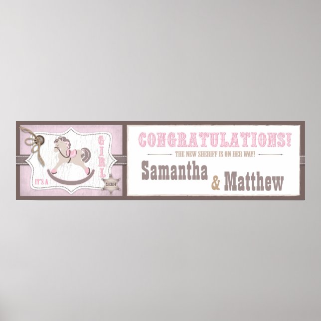Cowgirl Rocking Horse Baby Shower Banner Poster (Front)