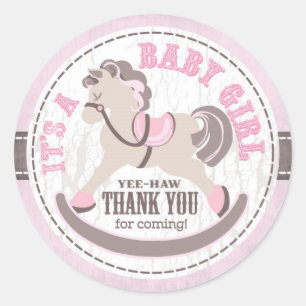 Cowgirl Rocking Horse Western Baby Shower Classic Round Sticker
