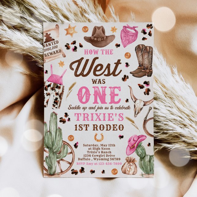 Cowgirl Rodeo 1st Birthday How The West Was One Invitation (Creator Uploaded)