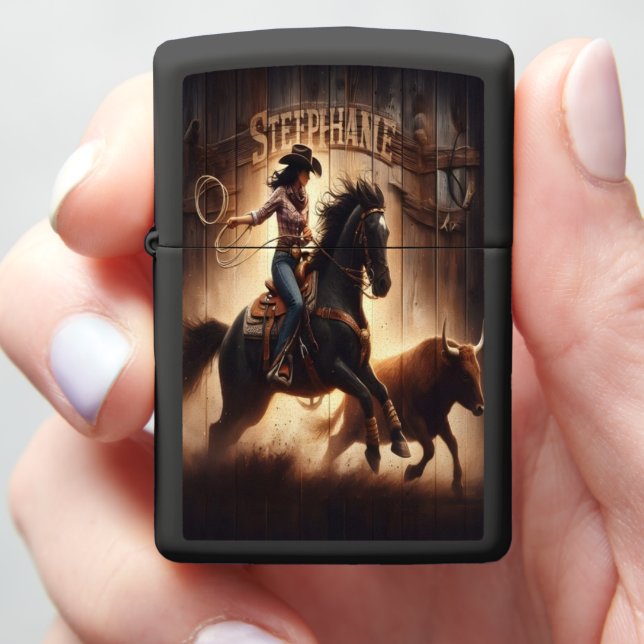Cowgirl Rodeo Action Zippo Lighter (In Hand)