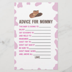 Cowgirl Rodeo Advice Baby Shower Game Activity Stationery