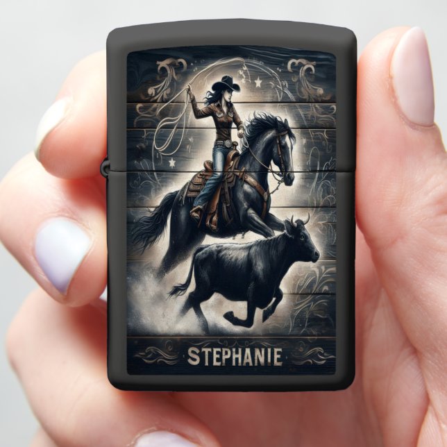 Cowgirl Rodeo Art Stephanie Zippo Lighter (In Hand)
