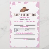 Cowgirl Rodeo Baby Shower Predictions Activity Stationery