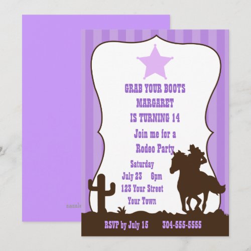 Cowgirl Rodeo Birthday Party Personalized Invitation