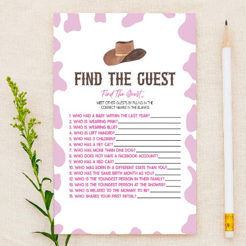 Cowgirl Rodeo Find The Guest Baby Shower Game Stationery