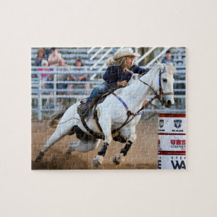 Cowgirl Rodeo Horse Barrel Western Sports Jigsaw Puzzle