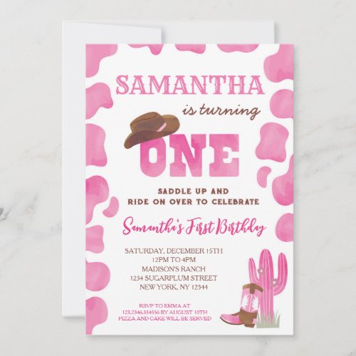Cowgirl Rodeo Hot Pink First Birthday Invitations
