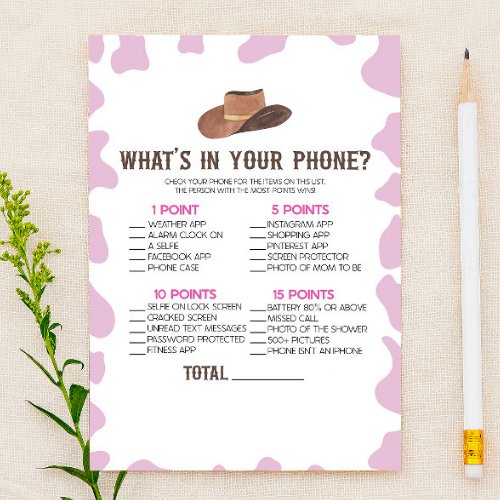 Cowgirl Rodeo In Your Phone Baby Shower Game Stationery