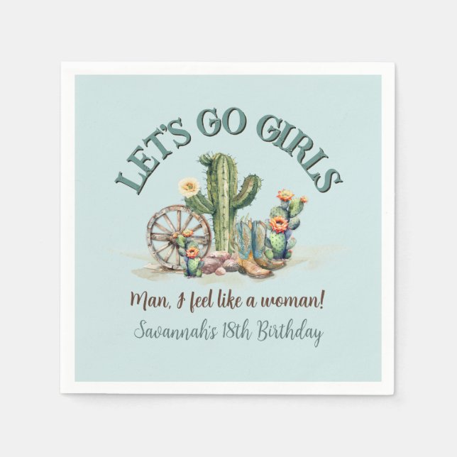 Cowgirl Rodeo Lets Go Girls Night Out Teal Blue Napkins (Front)