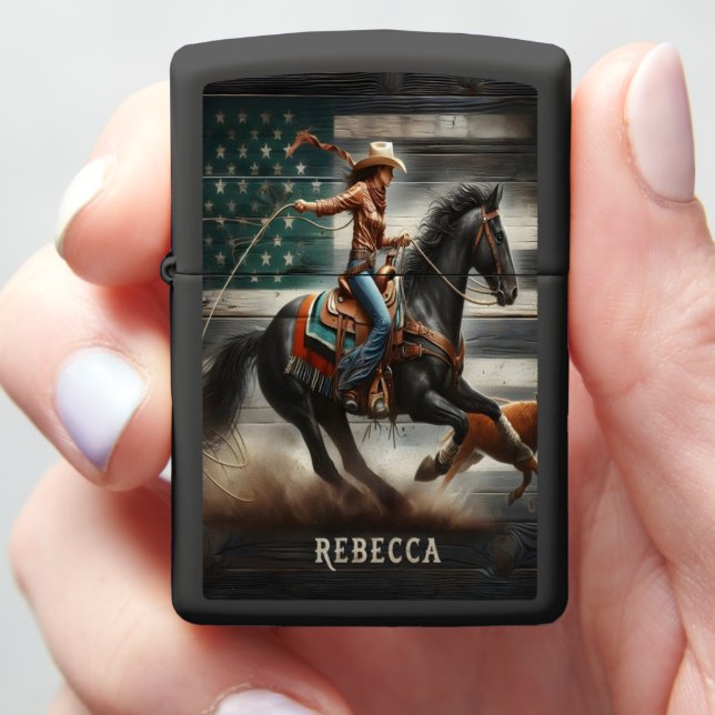 Cowgirl Rodeo Under The Stars Rebecca Zippo Lighter (In Hand)