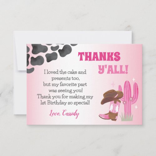 Cowgirl Rodeo Western 1st Birthday Thank You Cards