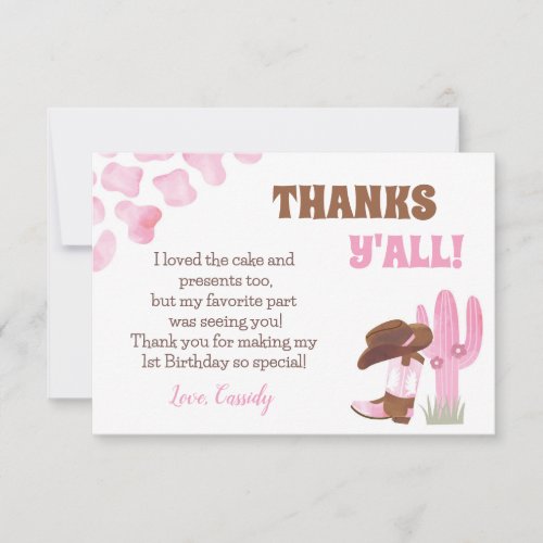 Cowgirl Rodeo Western 1st Birthday Thank You Cards