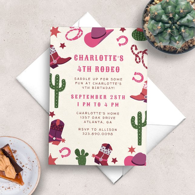 Cowgirl Rodeo Western Birthday Party Invitation (Girl's cowboy birthday party invitation with wild west theme)