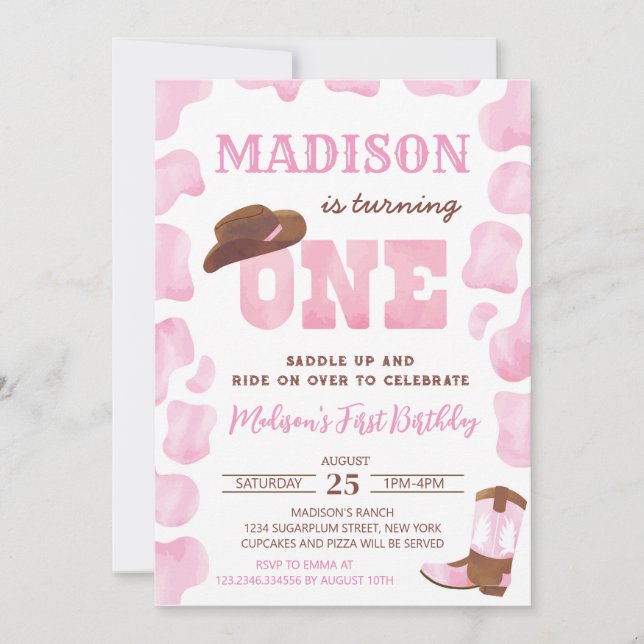 Cowgirl Rodeo Western First Birthday Invitations (Front)