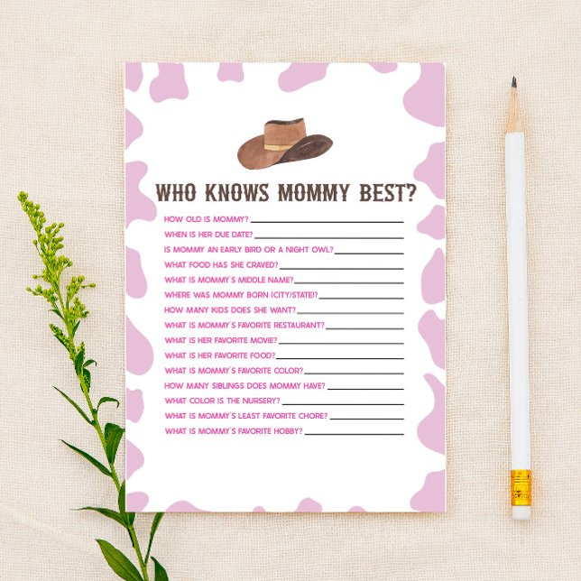 Cowgirl Rodeo Who Knows Mommy Baby Shower Game Stationery (Creator Uploaded)
