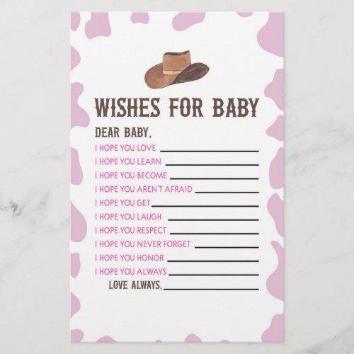 Cowgirl Rodeo Wishes For Baby Shower Activity Stationery