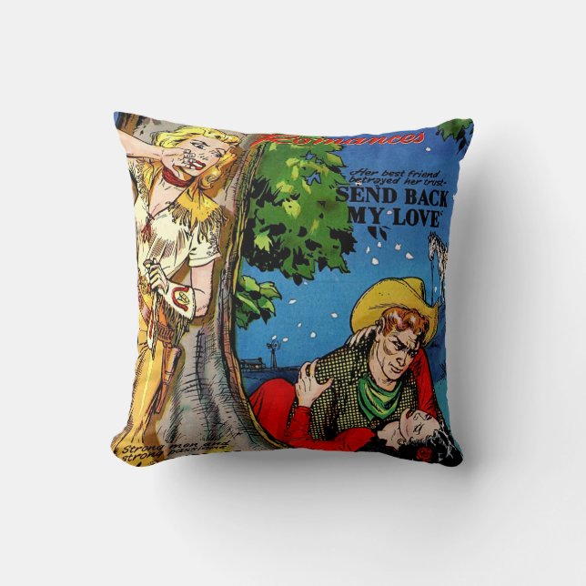 Cowgirl Romance The Betrayal Vintage Comics Throw Pillow (Front)