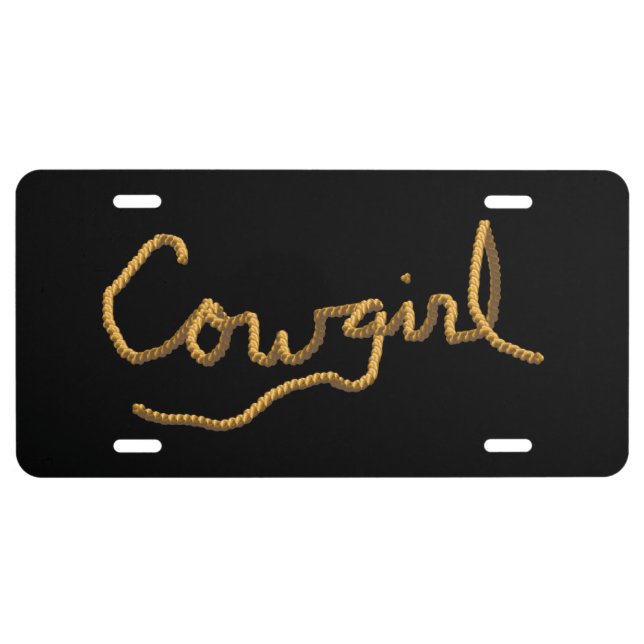 Cowgirl Rope Text License Plate (Front)