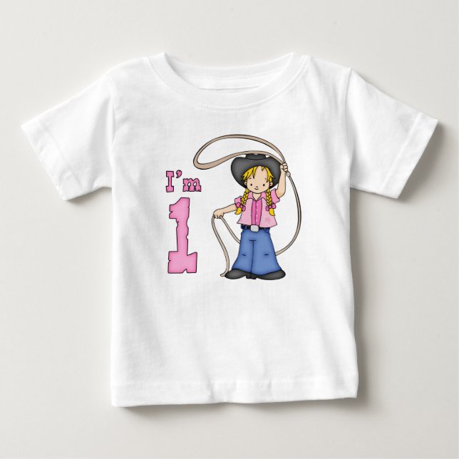 Cowgirl Roper 1st Birthday Baby T-Shirt (Front)