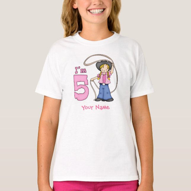 Cowgirl Roper 5th Birthday Personalized T-Shirt (Front)