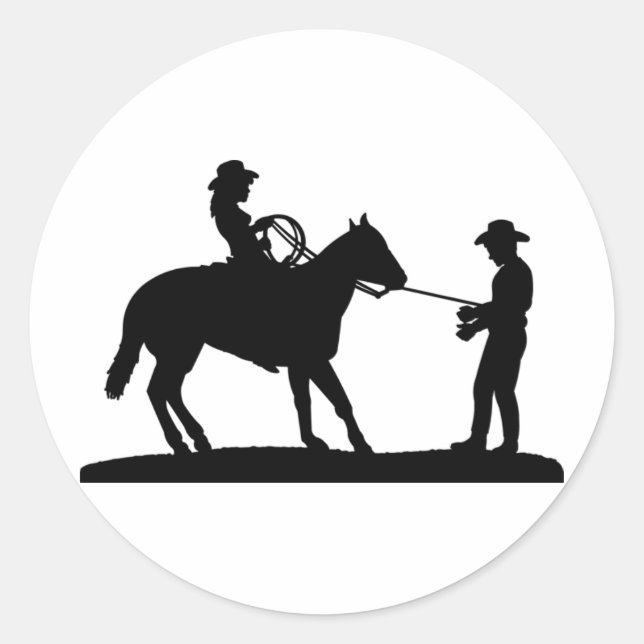 Cowgirl Roping Cowboy Classic Round Sticker (Front)