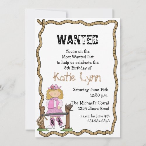 Cowgirl Roundup Birthday Party Invitation