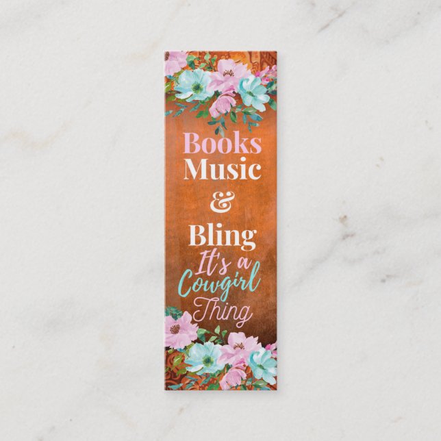 Cowgirl Rust Pink & Aqua floral bookmark Mini Business Card (Front)
