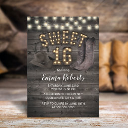 Cowgirl Rustic Barn Wood Western Sweet 16 Invitation