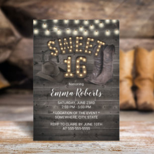Cowgirl Rustic Barn Wood Western Sweet 16 Invitation