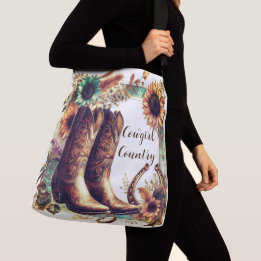 Cowgirl Rustic Western Sunflower and Boots  Crossbody Bag