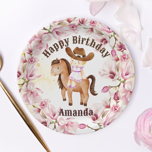 Cowgirl saddle up birthday personalized paper plates
