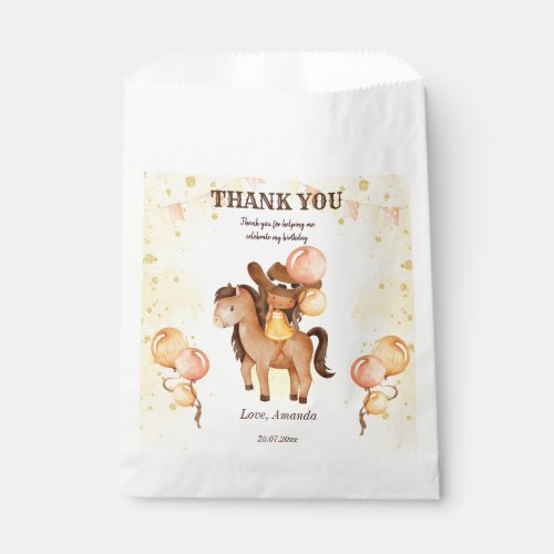 Cowgirl saddle up birthday thank you card favor bag