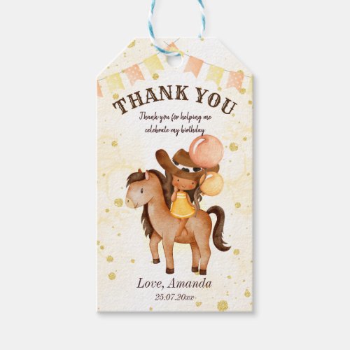 Cowgirl saddle up birthday thank you card gift tags