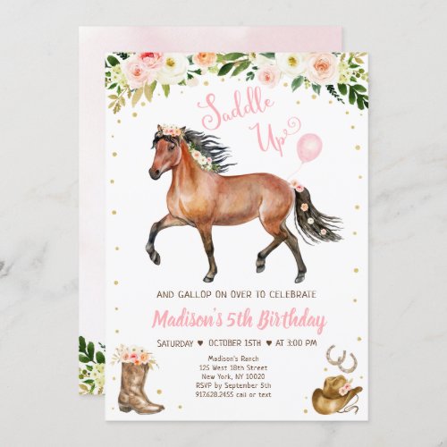 Cowgirl Saddle Up Horse Pony Birthday Invitation