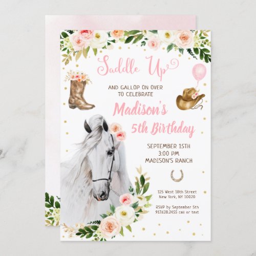 Cowgirl Saddle Up Horse Pony Birthday Invitation