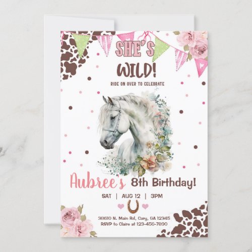 Cowgirl saddle up wild white horse girl invite invitation