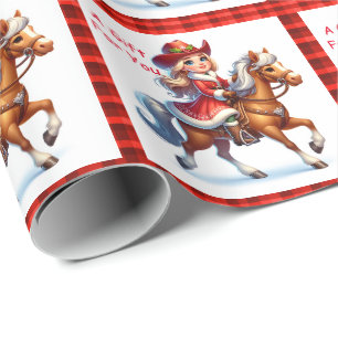 Cowgirl Santa On Horse Western Rodeo Christmas Wrapping Paper