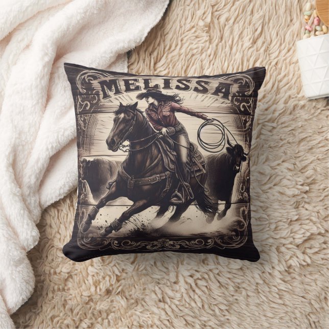 Cowgirl Sarah Competing at the Rodeo Event Throw Pillow (Blanket)